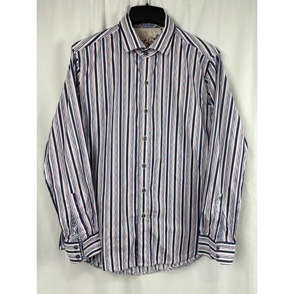 Robert Graham Classic Fit Button Front Striped Shirt Men's Sz L Blue Pink - Picture 1 of 10